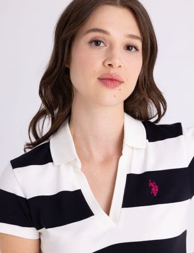 Y-PLACKET RUGBY STRIPE SLIM FIT POLO DRESS 3