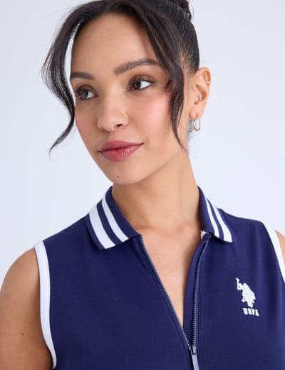 SLEEVELESS ZIP PLACKET FIT & FLARE POLO DRESS 3