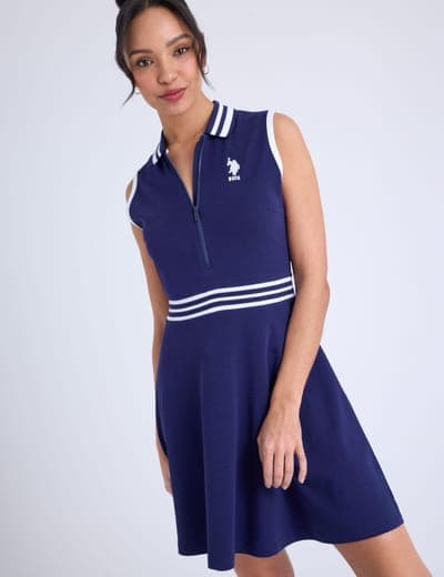 SLEEVELESS ZIP PLACKET FIT & FLARE POLO DRESS 2