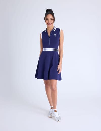 SLEEVELESS ZIP PLACKET FIT & FLARE POLO DRESS 4