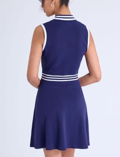 SLEEVELESS ZIP PLACKET FIT & FLARE POLO DRESS 5