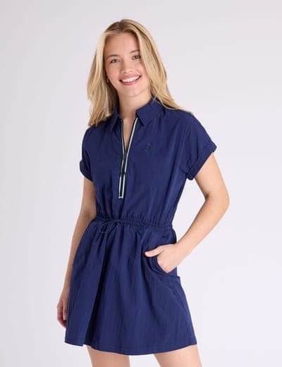 WOVEN HALF ZIP POLO DRESS 1