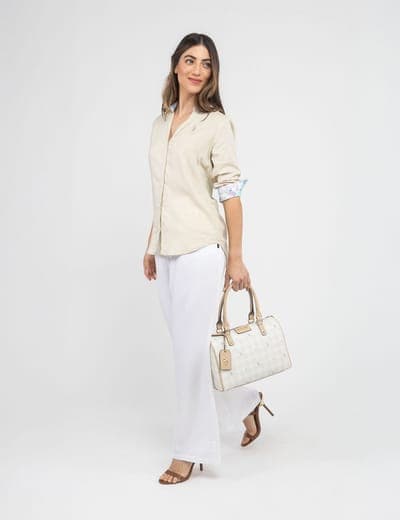 WATER FLORAL LINEN ROLL SLEEVE SHIRT 2