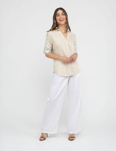 WATER FLORAL LINEN ROLL SLEEVE SHIRT 5