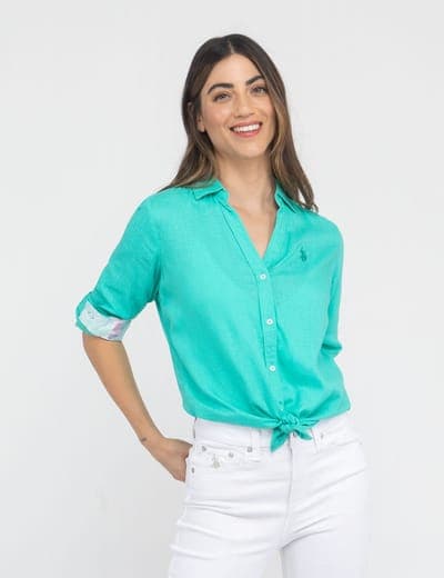 WATER FLORAL LINEN ROLL SLEEVE SHIRT 6