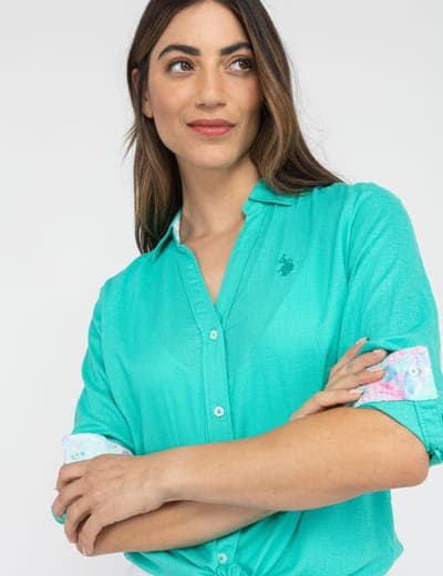 WATER FLORAL LINEN ROLL SLEEVE SHIRT 9