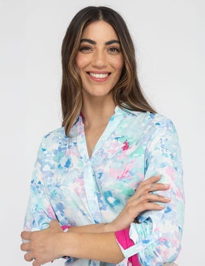 WATER FLORAL LINEN ROLL SLEEVE SHIRT 3