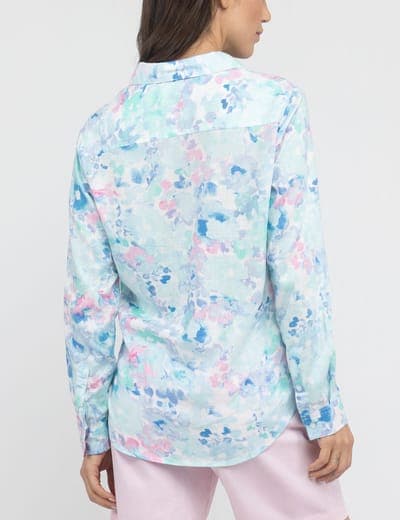 WATER FLORAL LINEN ROLL SLEEVE SHIRT 5