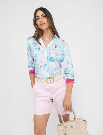 WATER FLORAL LINEN ROLL SLEEVE SHIRT 4