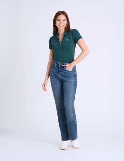 HALF ZIP PUFF SLEEVE HEATHER POLO SHIRT 9