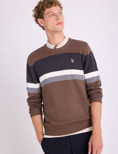 ENGINEERED CHEST STRIPE CREW NECK SWEATER 1
