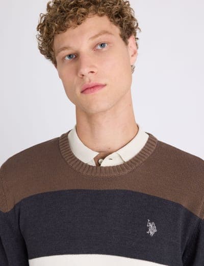 ENGINEERED CHEST STRIPE CREW NECK SWEATER 2