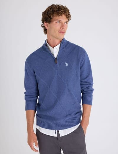 1/4 ZIP DIAMOND FRONT SWEATER 1