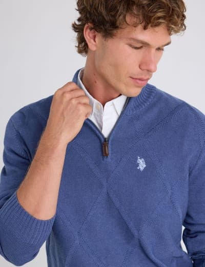 1/4 ZIP DIAMOND FRONT SWEATER 2