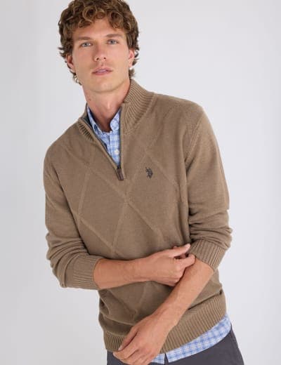 1/4 ZIP DIAMOND FRONT SWEATER 7