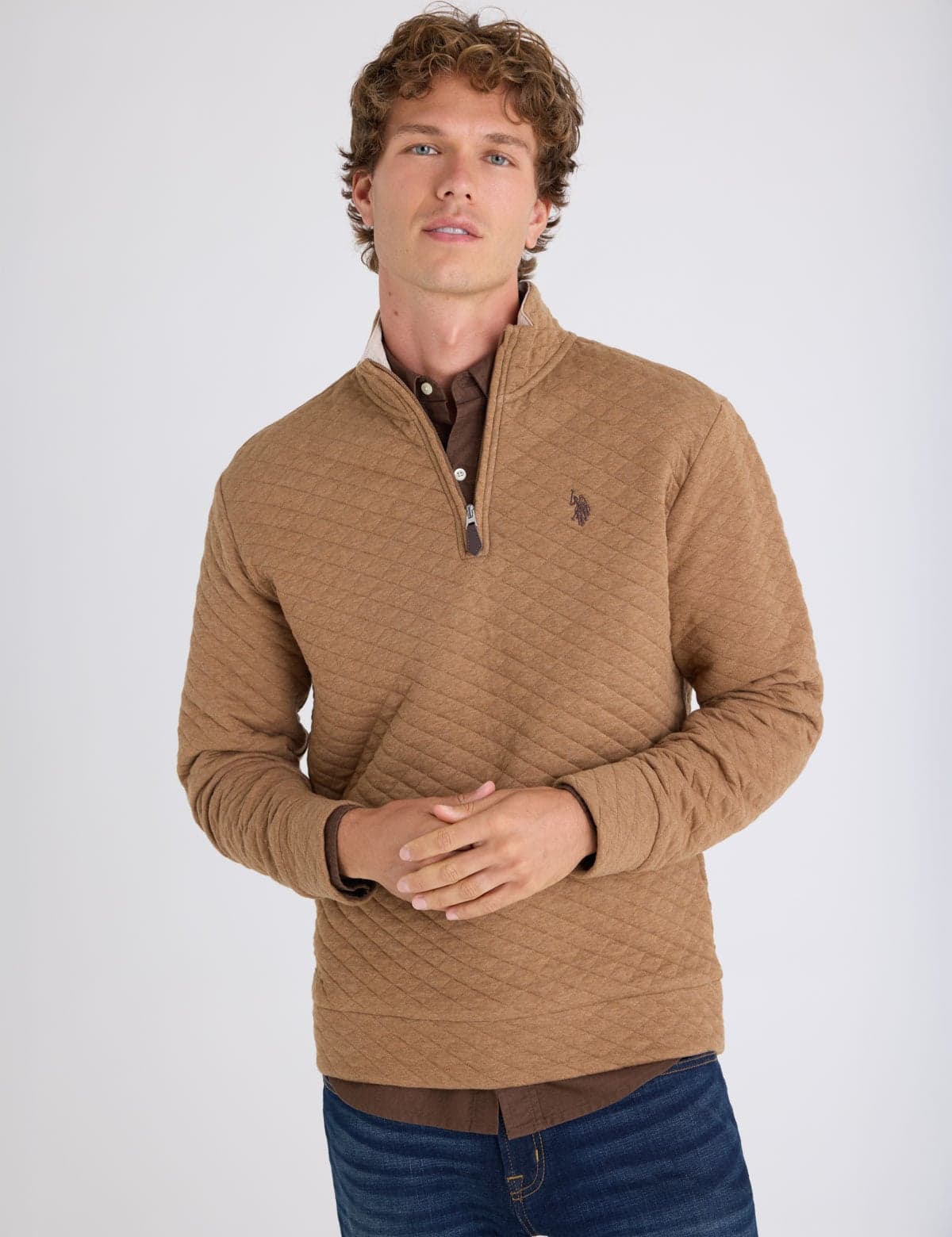 1/4 ZIP QUILTED KNIT PULLOVER