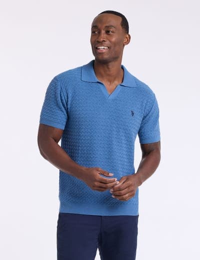 JOHNNY COLLAR MICRO HONEYCOMB SWEATER POLO SHIRT 2