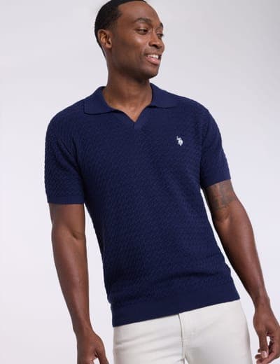 JOHNNY COLLAR MICRO HONEYCOMB SWEATER POLO SHIRT 4
