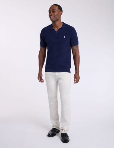 JOHNNY COLLAR MICRO HONEYCOMB SWEATER POLO SHIRT 6