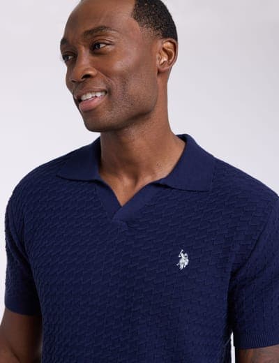 JOHNNY COLLAR MICRO HONEYCOMB SWEATER POLO SHIRT 5