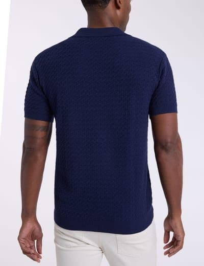 JOHNNY COLLAR MICRO HONEYCOMB SWEATER POLO SHIRT 7