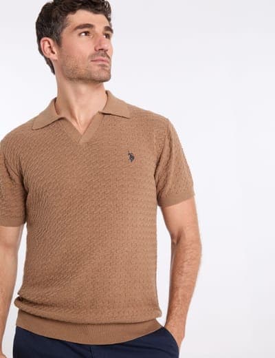 JOHNNY COLLAR MICRO HONEYCOMB SWEATER POLO SHIRT 8