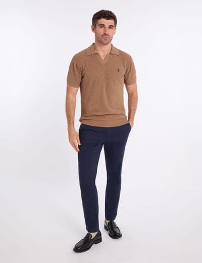 JOHNNY COLLAR MICRO HONEYCOMB SWEATER POLO SHIRT 9