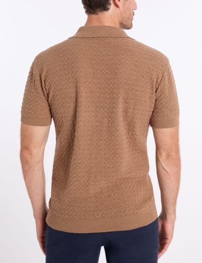 JOHNNY COLLAR MICRO HONEYCOMB SWEATER POLO SHIRT 10