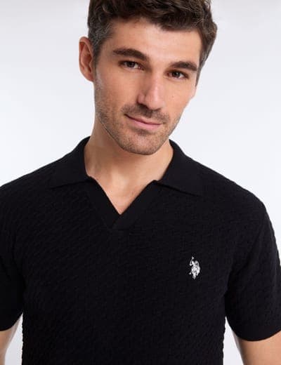 JOHNNY COLLAR MICRO HONEYCOMB SWEATER POLO SHIRT 11