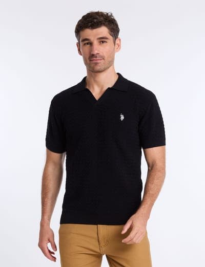 JOHNNY COLLAR MICRO HONEYCOMB SWEATER POLO SHIRT 12