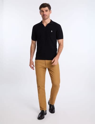 JOHNNY COLLAR MICRO HONEYCOMB SWEATER POLO SHIRT 13
