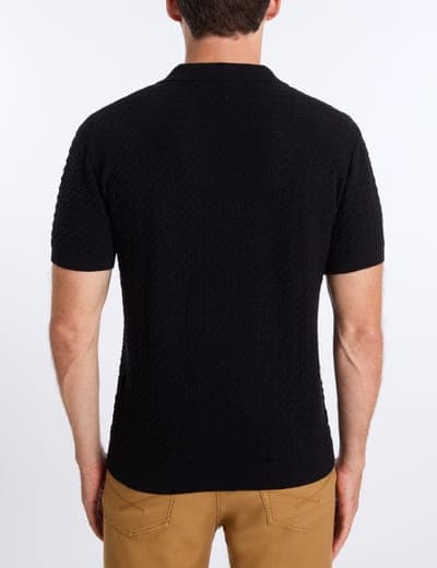 JOHNNY COLLAR MICRO HONEYCOMB SWEATER POLO SHIRT 14