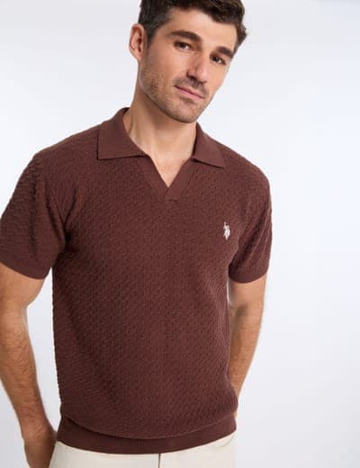 JOHNNY COLLAR MICRO HONEYCOMB SWEATER POLO SHIRT 15