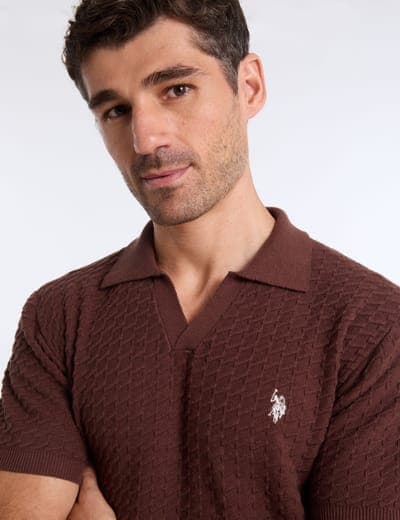 JOHNNY COLLAR MICRO HONEYCOMB SWEATER POLO SHIRT 16