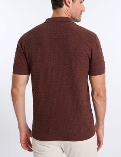 JOHNNY COLLAR MICRO HONEYCOMB SWEATER POLO SHIRT 18