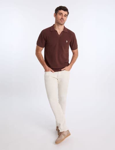 JOHNNY COLLAR MICRO HONEYCOMB SWEATER POLO SHIRT 17