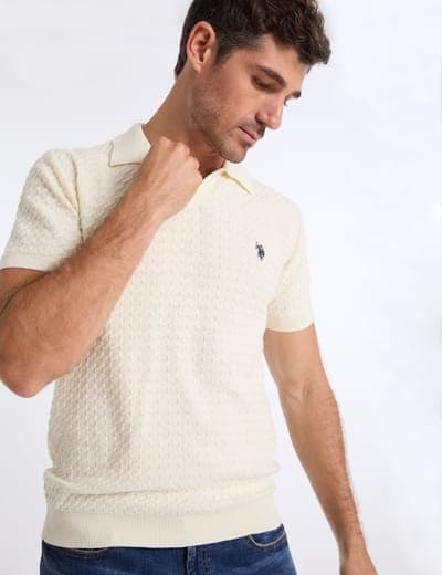 JOHNNY COLLAR MICRO HONEYCOMB SWEATER POLO SHIRT 19