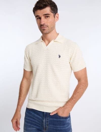 JOHNNY COLLAR MICRO HONEYCOMB SWEATER POLO SHIRT 20