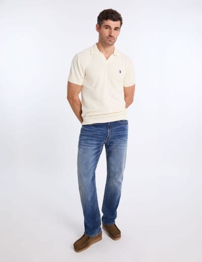 JOHNNY COLLAR MICRO HONEYCOMB SWEATER POLO SHIRT 21
