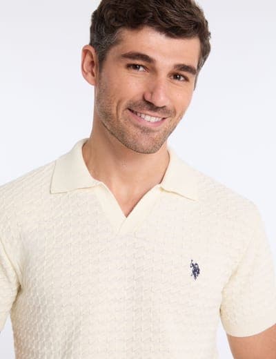 JOHNNY COLLAR MICRO HONEYCOMB SWEATER POLO SHIRT 22