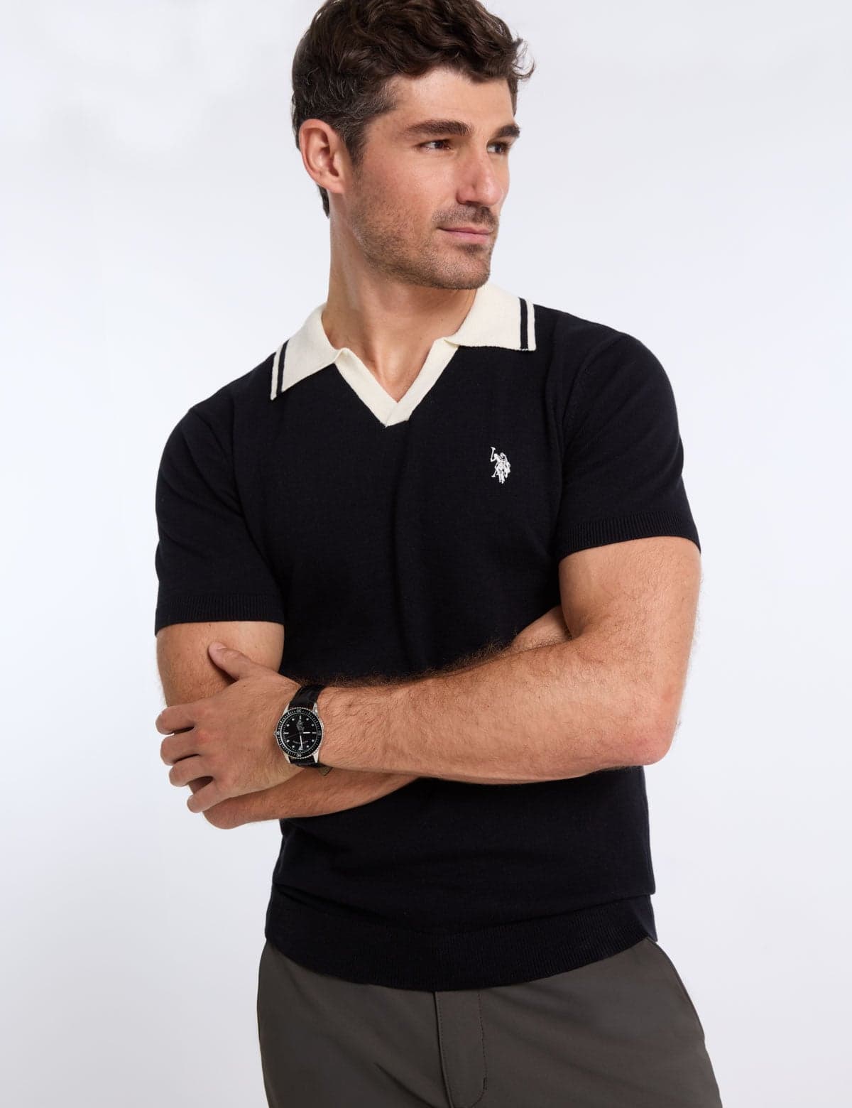 JOHNNY COLLAR COTTON SLUB SWEATER POLO SHIRT