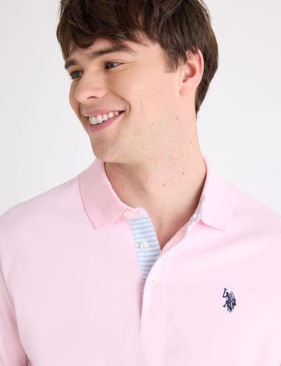 SOLID INTERLOCK POLO SHIRT WITH STRIPE TRIM 2