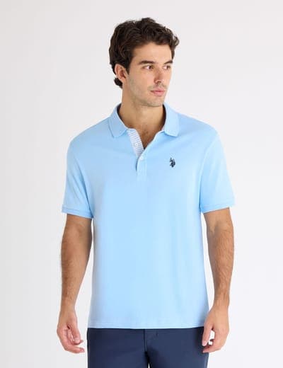 SOLID INTERLOCK POLO SHIRT WITH STRIPE TRIM 6