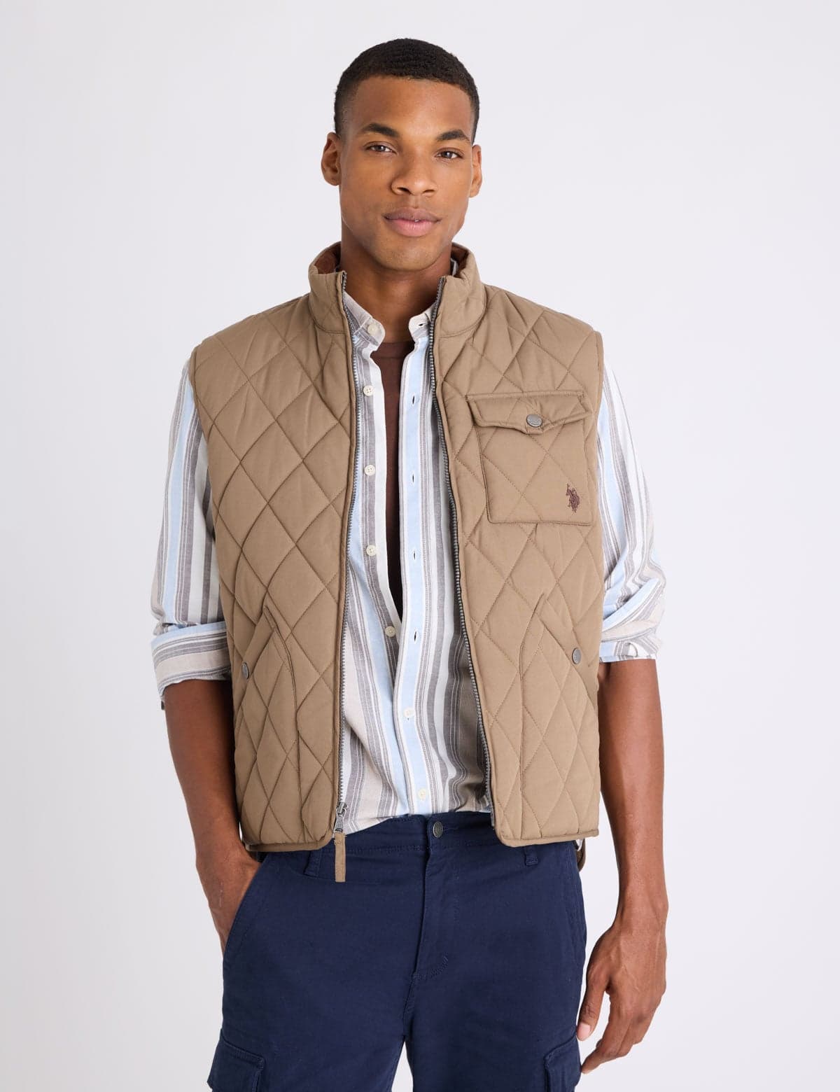 DIAMOND QUILT VEST WITH CORDUROY COLLAR