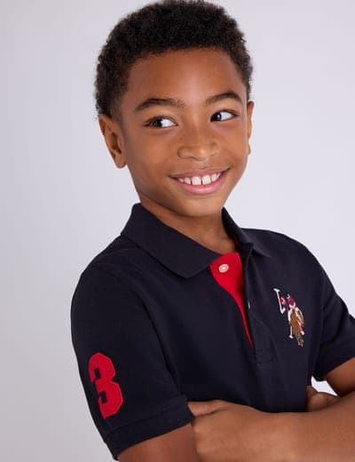 BOYS MULTI COLOR LOGO SOLID PIQUE POLO SHIRT 3