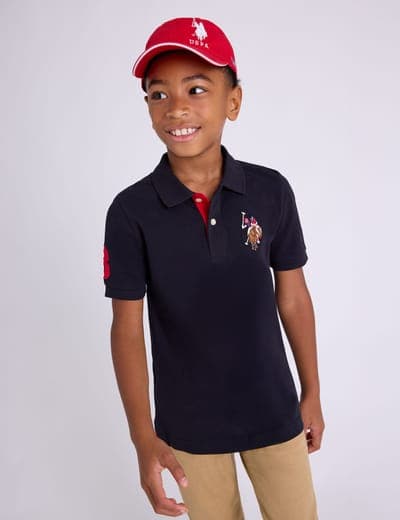 BOYS MULTI COLOR LOGO SOLID PIQUE POLO SHIRT 4