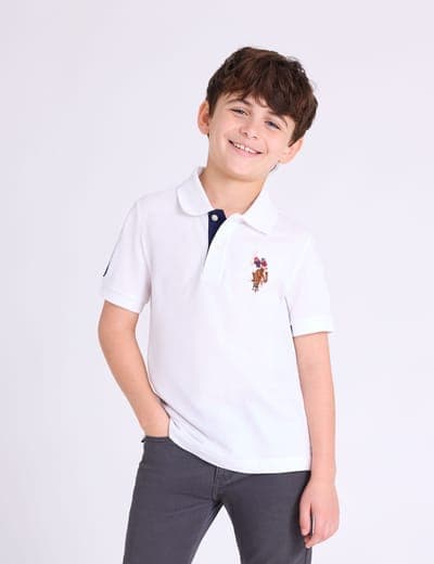 BOYS MULTI COLOR LOGO SOLID PIQUE POLO SHIRT 7