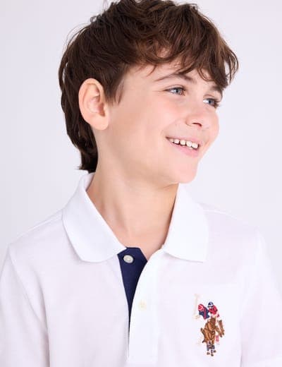 BOYS MULTI COLOR LOGO SOLID PIQUE POLO SHIRT 8