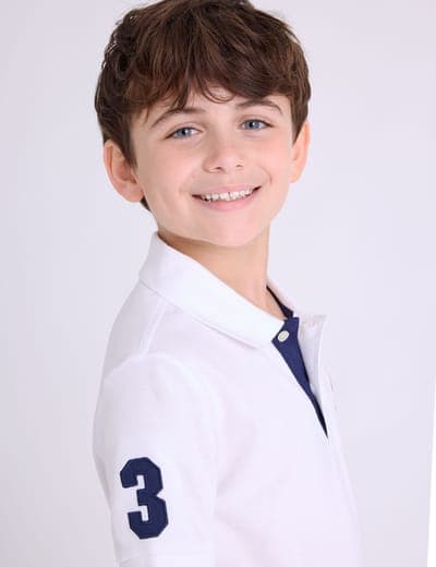 BOYS MULTI COLOR LOGO SOLID PIQUE POLO SHIRT 9