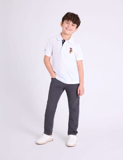 BOYS MULTI COLOR LOGO SOLID PIQUE POLO SHIRT 10